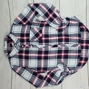 Beachlunchlounge Flannel Black White Red Button Up Shirt Size Small